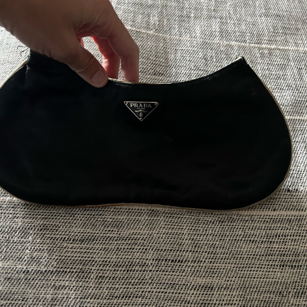 Beautiful authentic black satin Prada handheld bag